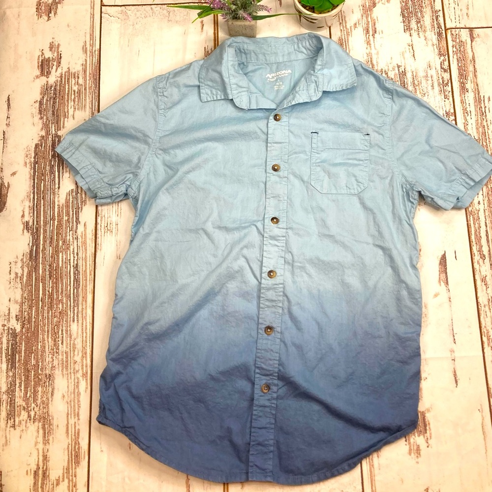 Arizona Jean Button Down Shirt Ombré Short Sleeve Collared Sz 14/16 - Picture 1 of 7